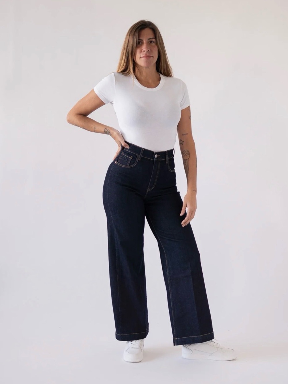 High-Rise Dark Indigo Wide-Leg (Culotte) Jeans for Women